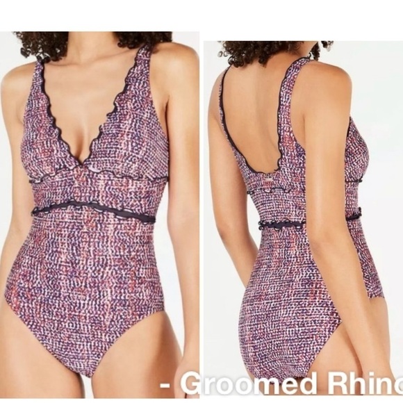DKNY Ruffled Print One Piece Swimsuit Size 6 - Picture 1 of 9